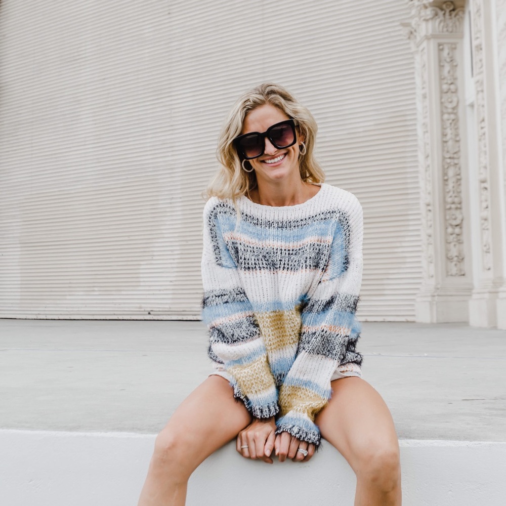 Oversized color block fuzzy sweater